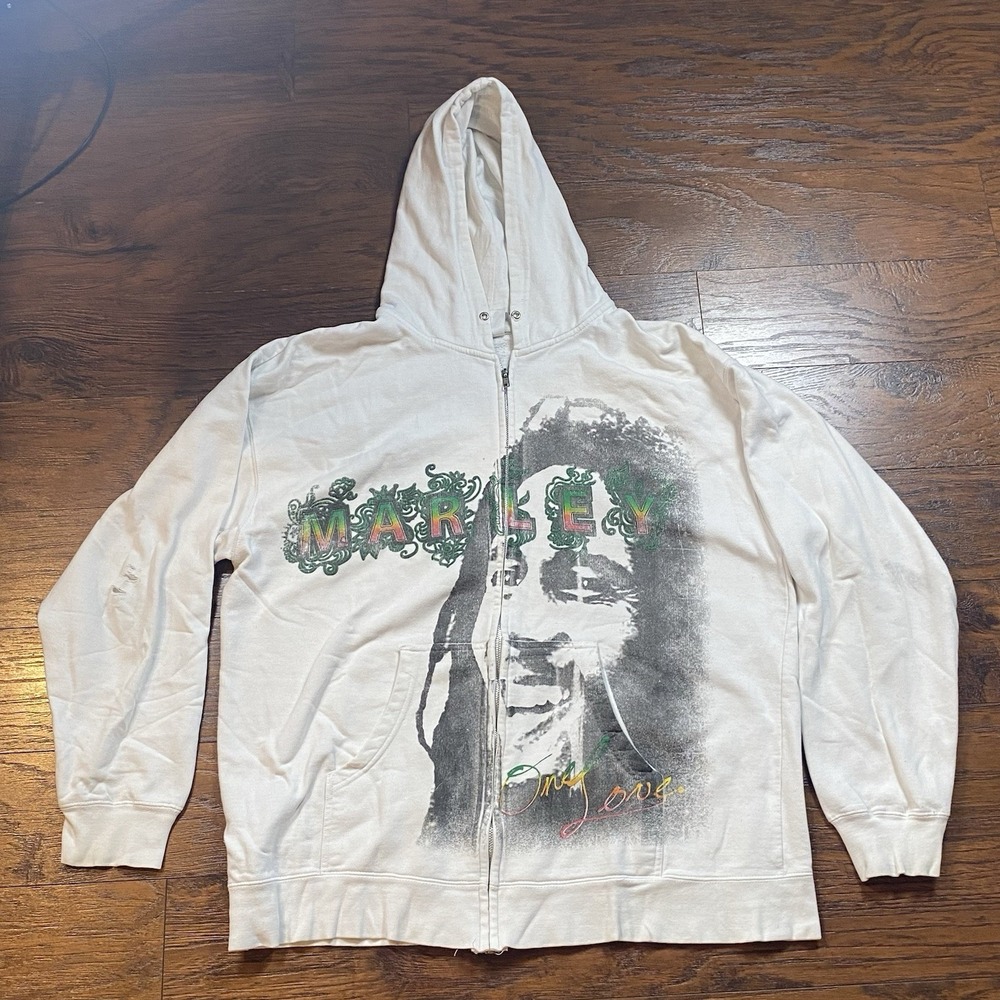 Bob Marley One Love Zip Up Hoodie Reggae Jamaican Music Thrash Grunge Y2K